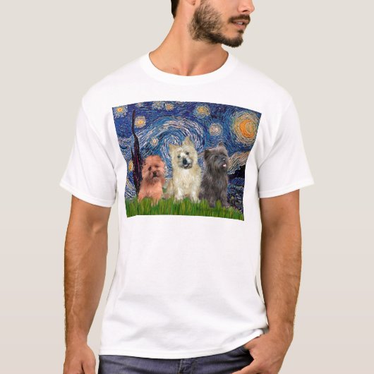 Cairn Terriers (drei) - Starry Night T-Shirt (Vorderseite)