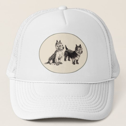 Cairn Terriers Vintag Pen & Ink Truckerkappe (Vorderseite)