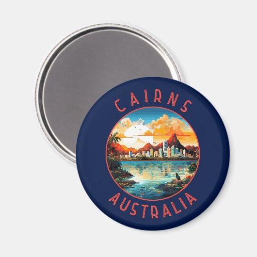 Cairns Australia Retro Distressed Circle Magnet (Vorderseite/Rückseite)
