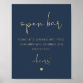 CAITLIN Modern Funny Navy Gold Open Bar Sign Poster (Vorne)