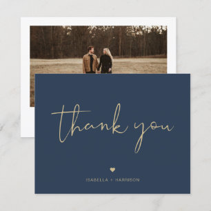 CAITLIN Modern Navy and Gold Foto Danke Karte