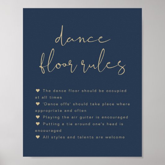 CAITLIN Modern Navy Blue Dance Floor Rules (Unters Poster (Vorne)