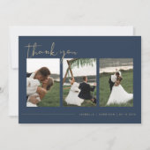 CAITLIN Modern Navy Blue Foto Wedding Vielen Dank Einladung (Vorderseite)