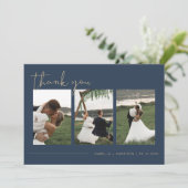 CAITLIN Modern Navy Blue Foto Wedding Vielen Dank Einladung (Stehend Vorderseite)