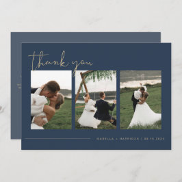 CAITLIN Modern Navy Blue Foto Wedding Vielen Dank Einladung