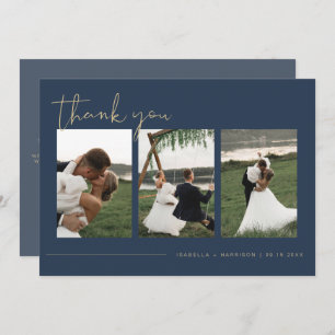 CAITLIN Modern Navy Blue Foto Wedding Vielen Dank Einladung