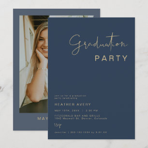 CAITLIN Modern Navy Blue Graduation Party Einladun Einladung