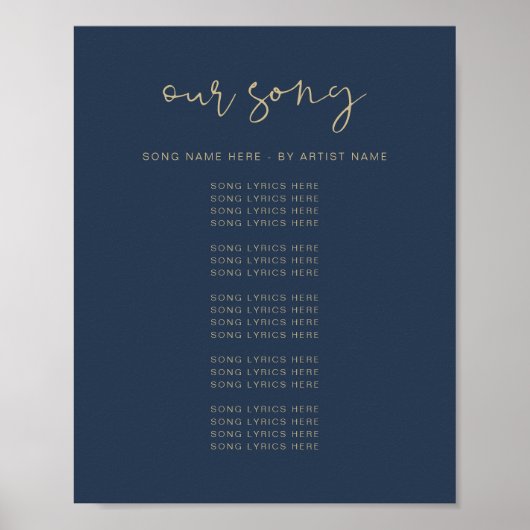 CAITLIN Modern Navy Hochzeitssong Texte Poster (Vorne)