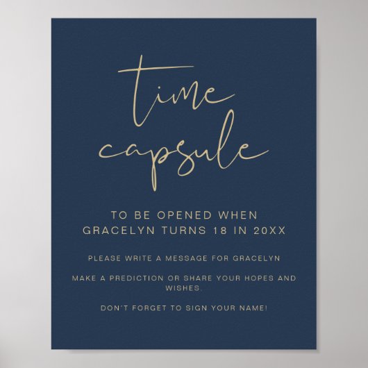 CAITLIN Navy Blue Baby Dusche Time Kapsel Zeichen Poster (Vorne)