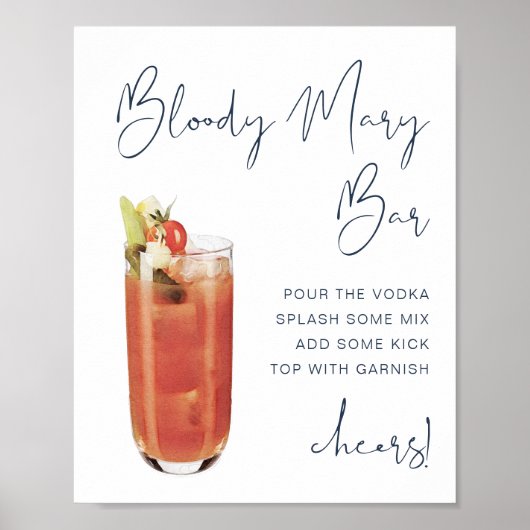 CAITLIN Navy Blue Modern Bloody Mary Bar Sign Poster (Vorne)