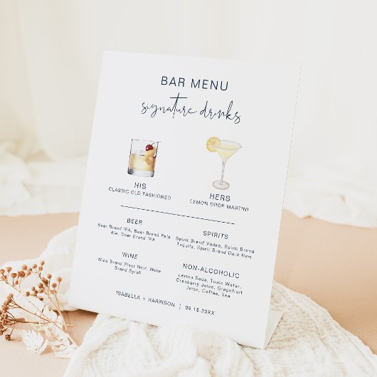 CAITLIN Navy Cocktail Signature Drink Bar Menu Sockelschild