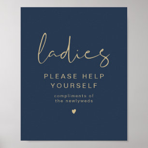 CAITLIN Navy & Gold Ladys Badezimmer Toilette Poster