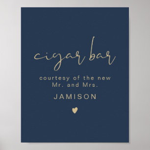 CAITLIN Navy & Gold Moderne Hochzeitszigar Bar Poster