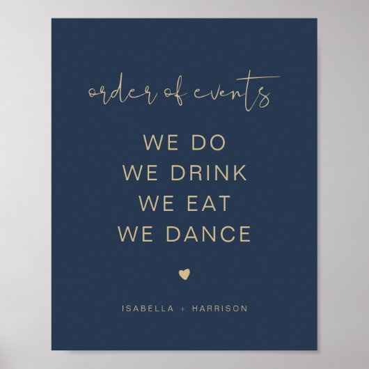 CAITLIN Navy & Gold Wedding Order of Events Poster (Vorne)