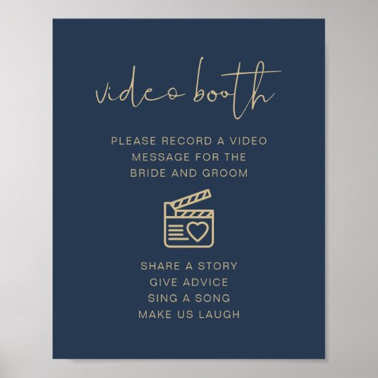 CAITLIN Navy & Gold Wedding Video Booth Sign Poster (Vorne)