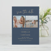 CAITLIN Navy und Gold Foto Save the Date Einladung (Stehend Vorderseite)
