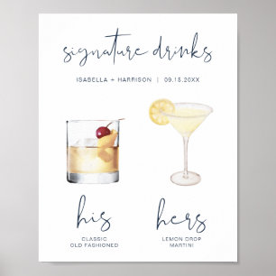 CAITLIN Navy Wasserfarbe Cocktail Signature Drink Poster