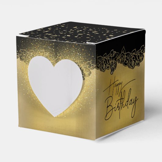 Caja de regalo  con corazón dorada para cumple geschenkschachtel (Vorderseite)