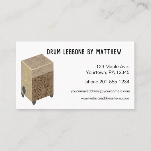 Cajon Trommel-Musikunterricht-Visitenkarte Visitenkarte (Vorderseite)