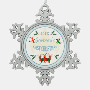 Cajun Baby-erstes Weihnachtsandenken Schneeflocken Zinn-Ornament