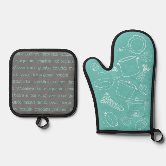 Cajun Cooking Essentials Oven Mitt und Pot Holders Ofenhandschuh & Topflappen-Set (Vorderseite)