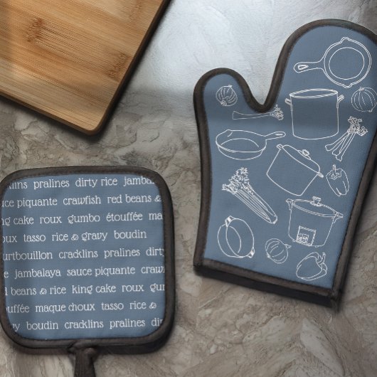 Cajun Cooking Essentials Oven Mitt und Pot Holders Ofenhandschuh & Topflappen-Set