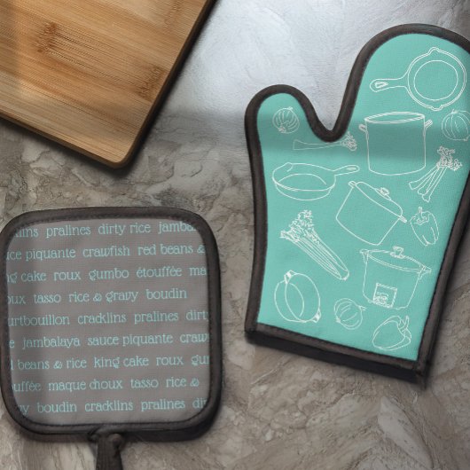 Cajun Cooking Essentials Oven Mitt und Pot Holders Ofenhandschuh & Topflappen-Set