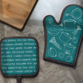 Cajun Cooking Essentials Oven Mitt und Pot Holders Ofenhandschuh & Topflappen-Set