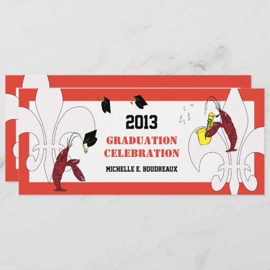 Cajun Crawfish Jazz Graduation Party Einladung (Vorne/Hinten)