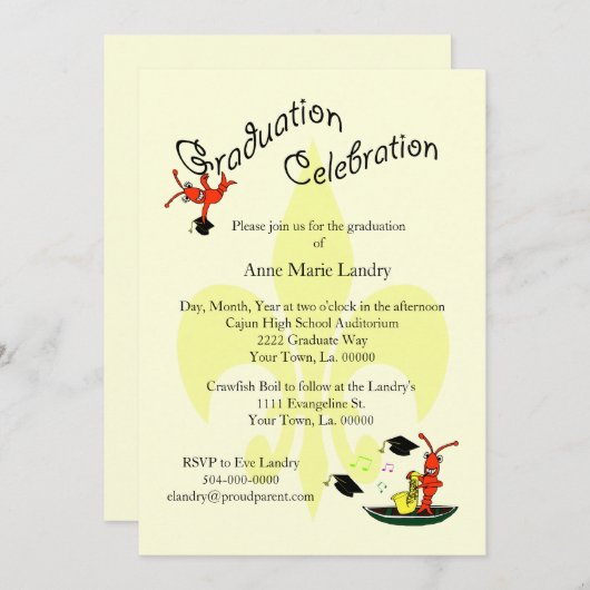 Cajun Crawfish Lilie Abschluss Einladung (Vorne/Hinten)