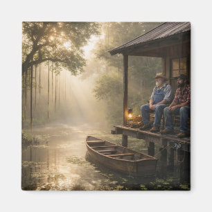 Cajun-Fischer auf der Veranda einer Bayou-Hütte Magnet