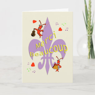 Cajun Fleur de Lis Crawfish Thank You in French Dankeskarte