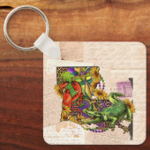 Cajun Louisiana Vintage Karte Crawfish und Alligat Schlüsselanhänger (Vorderseite)