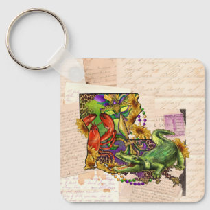 Cajun Louisiana Vintage Karte Krebs und Alligator Schlüsselanhänger