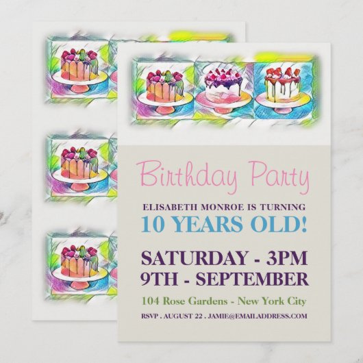 Cake Art Geburtstagsparty Einladung (Vorne/Hinten)