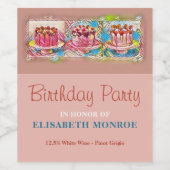 Cake Art Peach Birthday Party Weinetikett (Einzelnes Label)