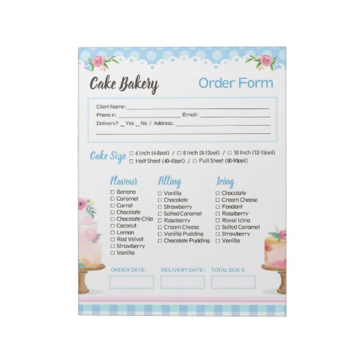 Cake Bakery Blue Order Form Editor Notizblock (Rotiert)