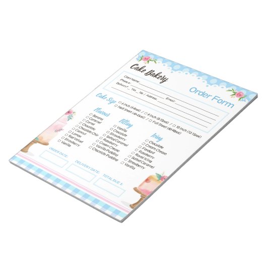 Cake Bakery Blue Order Form Editor Notizblock (angewinkelt)