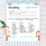 Cake Bakery Blue Order Form Editor Notizblock<br><div class="desc">Mit diesem Notizblock können Sie ganz individuelle Tortenbestellungen durchführen! Ideal für Zuhause und Bäckereien, mit einer schönen weißen Spitze und blauen Polka-Punkte Rand, umgeben von blauen karierten und Aquarellkuchen-Design. Alle Felder sind anpassbar, sodass Sie es zu Ihrem eigenen machen können! Bearbeiten Sie Geschmack, Füllung, Eis/Buttercreme, Kuchengröße, Bestelldatum und Lieferdatum, sowie...</div>