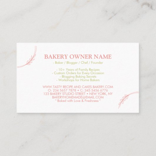 Cake Bakery Catering Logo Rosa Blütengrün Visitenkarte (Rückseite)