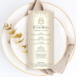 Cake Bakery Gold Glitter Pastry Chef Dessert Menu Werbekarte