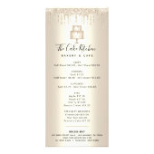 Cake Bakery Gold Glitter Pastry Chef Dessert Menu Werbekarte (Vorne)
