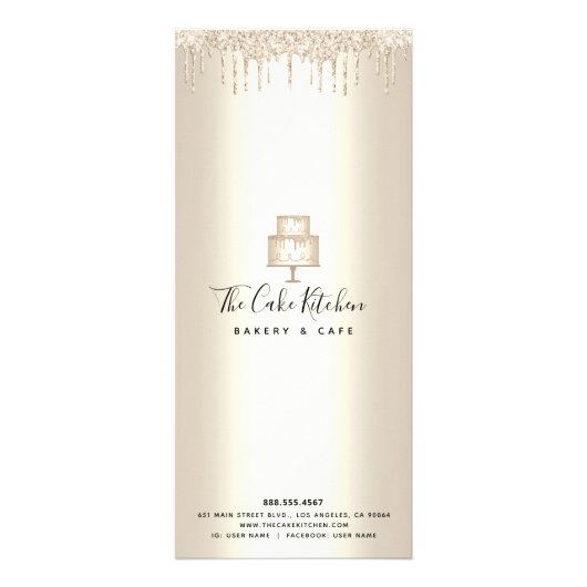 Cake Bakery Gold Glitter Pastry Chef Dessert Menu Werbekarte (Hinten)