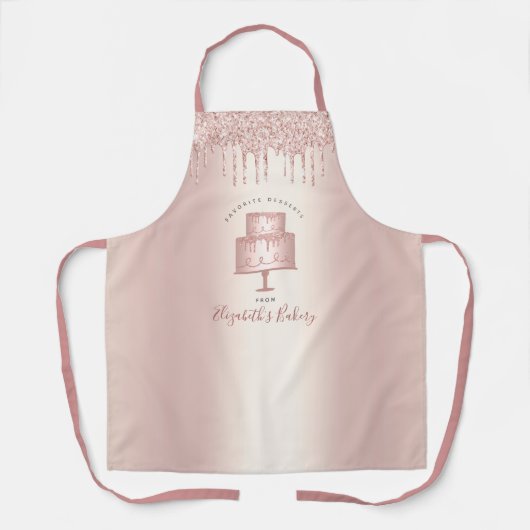 Cake Bakery Koch Rose Gold Glitzer Tropfen Skript Schürze (Vorderseite)