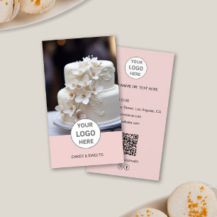Cake Bakery Logo Foto QR Pink Visitenkarte