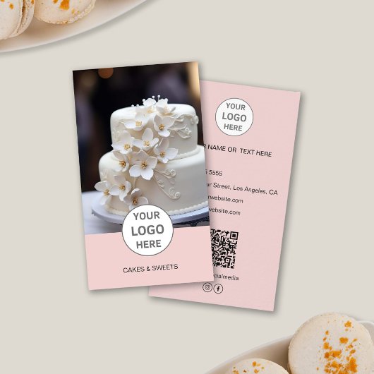 Cake Bakery Logo Foto QR Pink Visitenkarte