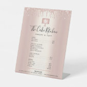 Cake Bakery Rose Gold Glitzer Tropfen Menü Preisli Sockelschild (Vorderseite)