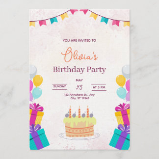 Cake & Balloons Birthday Invitation, Kids Birthday Einladung