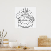 Cake Birthday Party Coloring Poster (Küche)