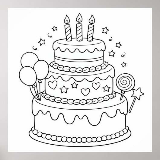 Cake Birthday Party Coloring Poster (Vorne)
